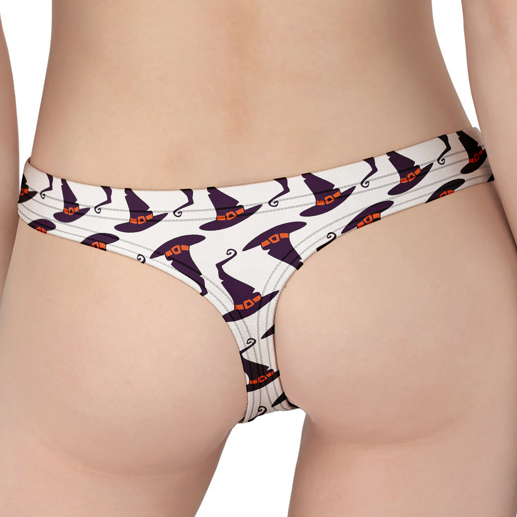 Purple Halloween Witch Hat Pattern Print Women's Thong