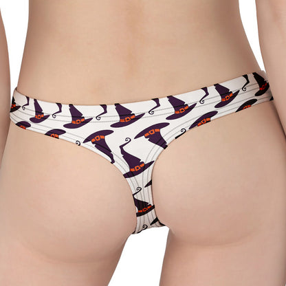 Purple Halloween Witch Hat Pattern Print Women's Thong