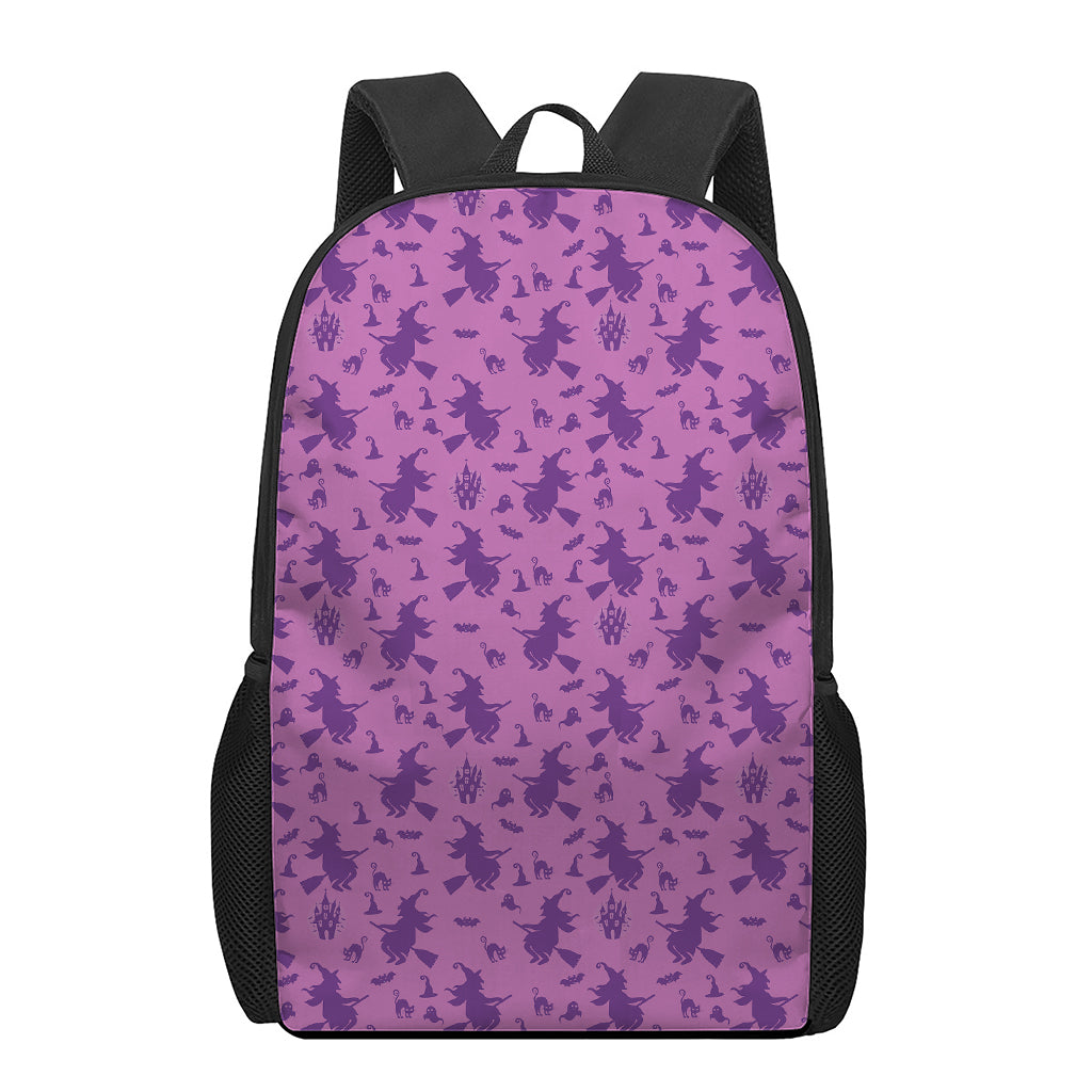 Purple Halloween Witch Pattern Print 17 Inch Backpack