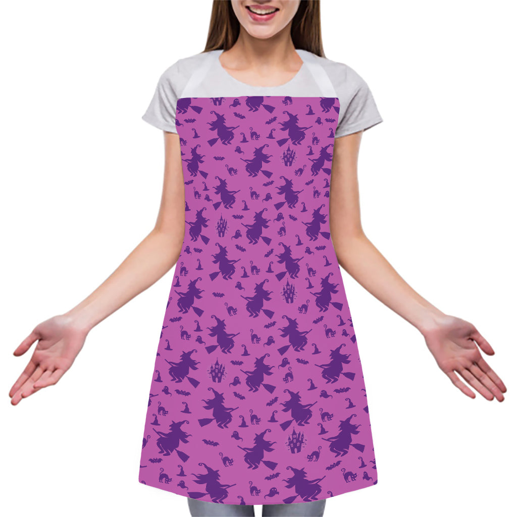 Purple Halloween Witch Pattern Print Adjustable Apron