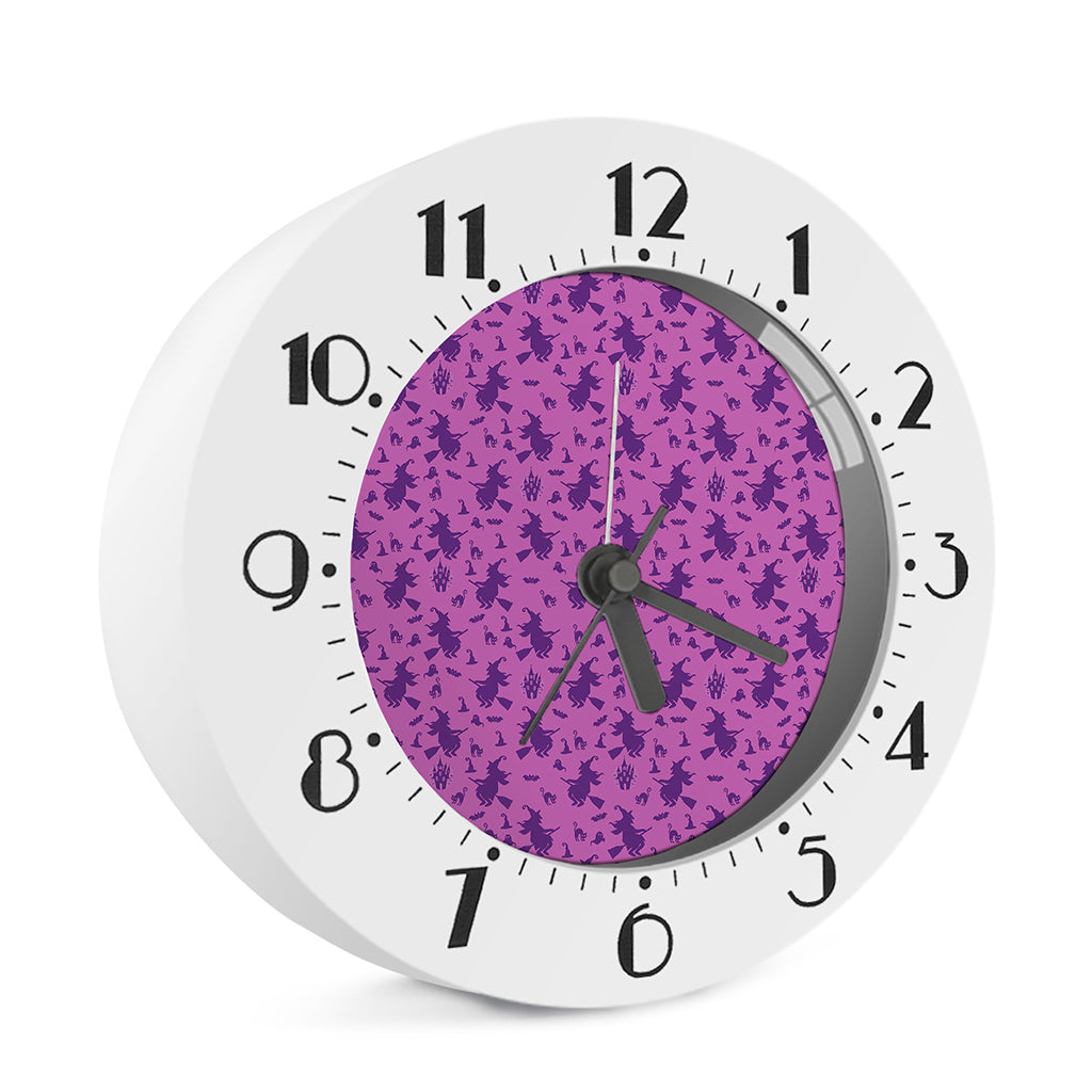 Purple Halloween Witch Pattern Print Alarm Clock