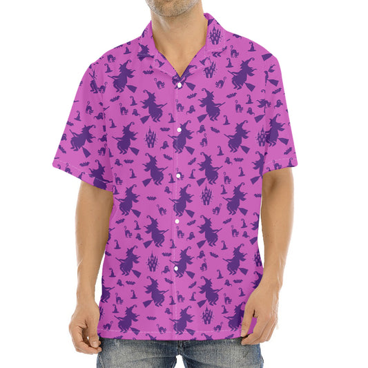 Purple Halloween Witch Pattern Print Aloha Shirt