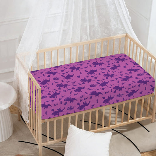 Purple Halloween Witch Pattern Print Baby Crib Sheet