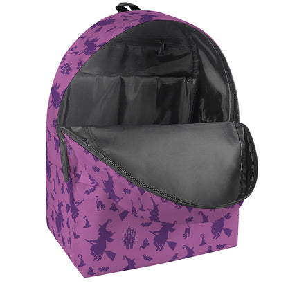 Purple Halloween Witch Pattern Print Backpack