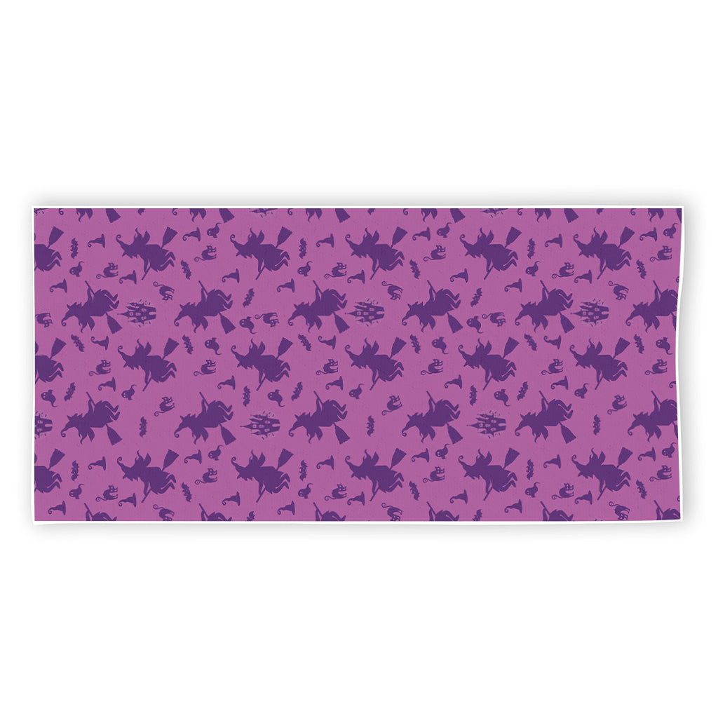 Purple Halloween Witch Pattern Print Beach Towel