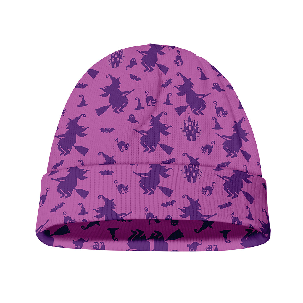 Purple Halloween Witch Pattern Print Beanie