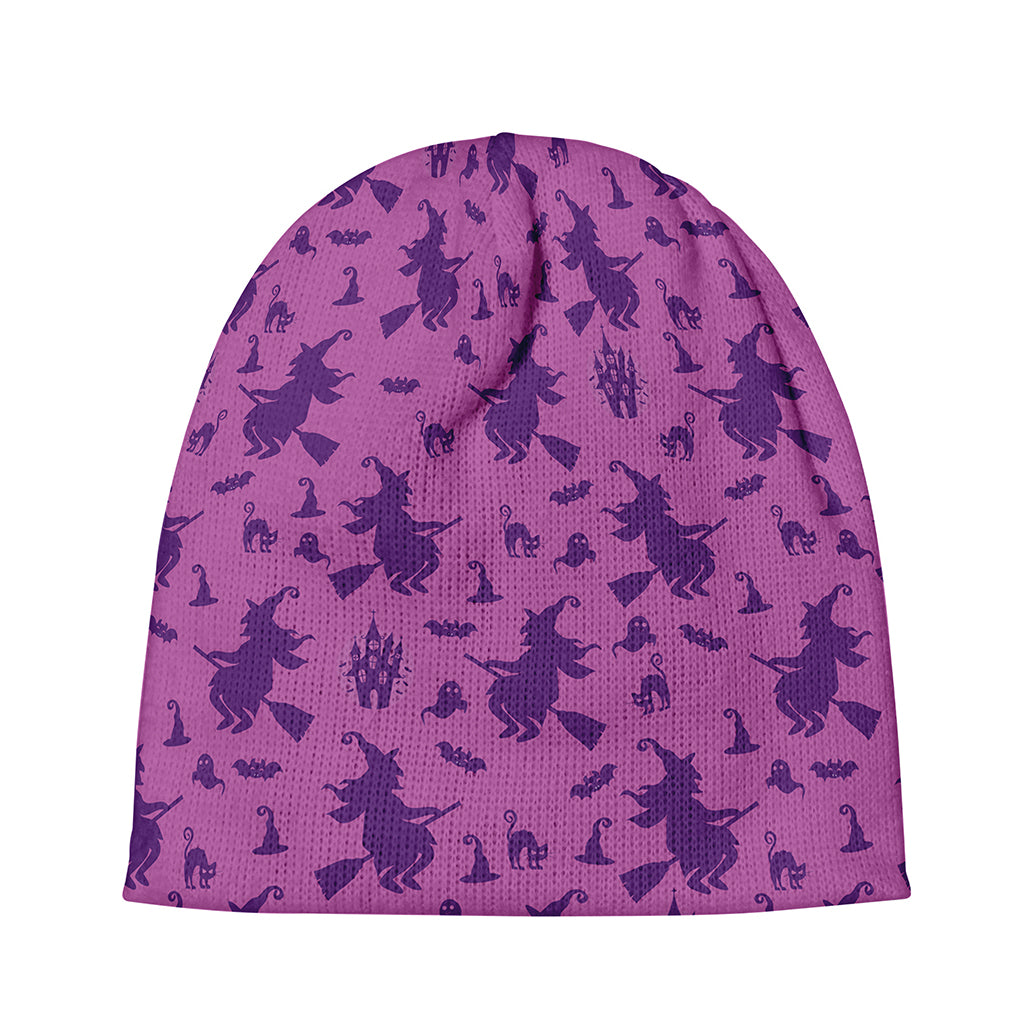 Purple Halloween Witch Pattern Print Beanie