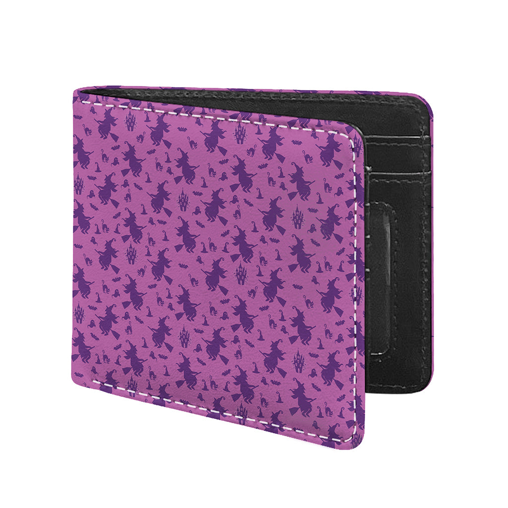 Purple Halloween Witch Pattern Print Bifold Wallet