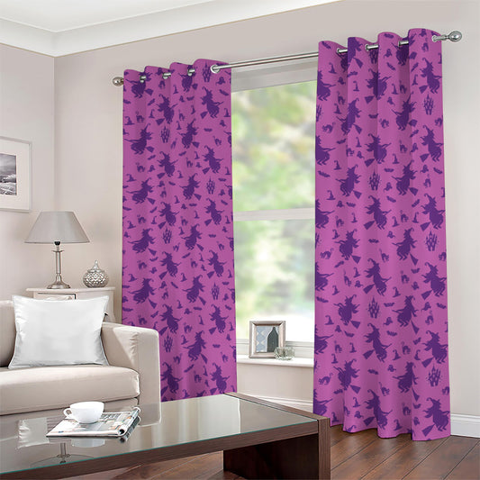 Purple Halloween Witch Pattern Print Blackout Grommet Curtains