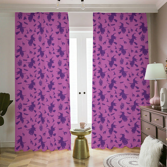 Purple Halloween Witch Pattern Print Blackout Pencil Pleat Curtains