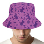 Purple Halloween Witch Pattern Print Bucket Hat