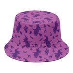 Purple Halloween Witch Pattern Print Bucket Hat
