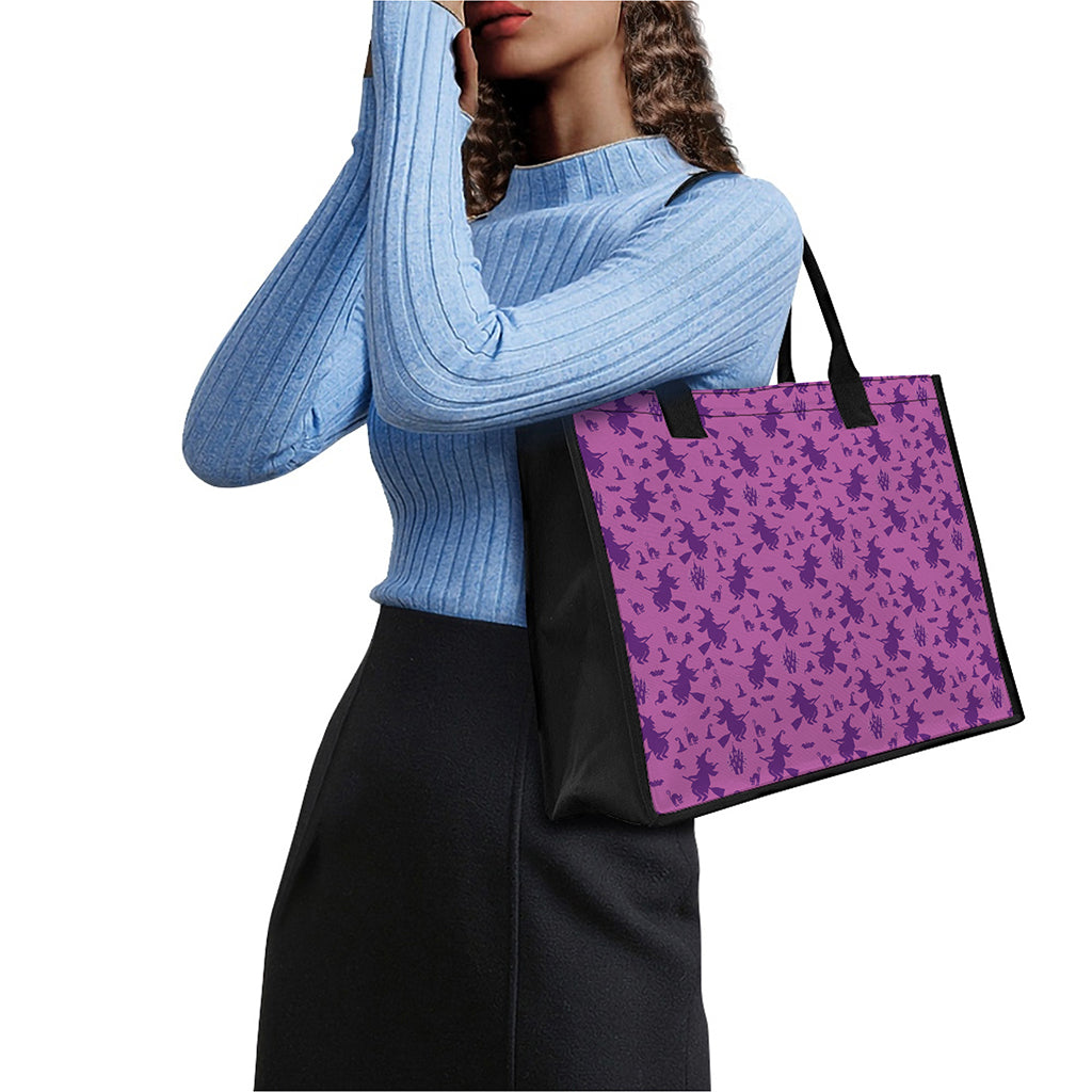 Purple Halloween Witch Pattern Print Canvas Tote Bag
