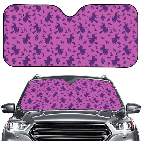 Purple Halloween Witch Pattern Print Car Windshield Sun Shade