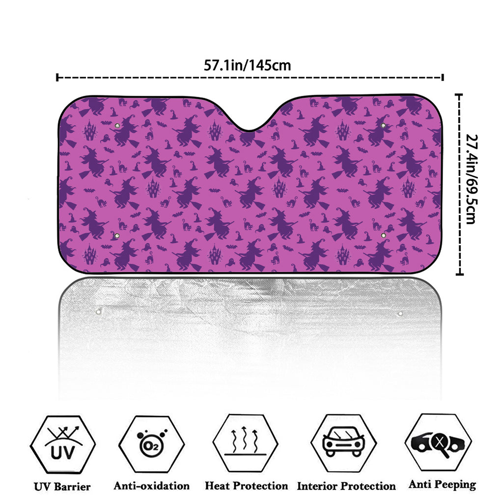 Purple Halloween Witch Pattern Print Car Windshield Sun Shade
