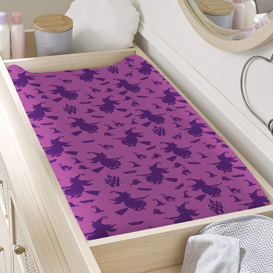 Purple Halloween Witch Pattern Print Changing Pad Cover