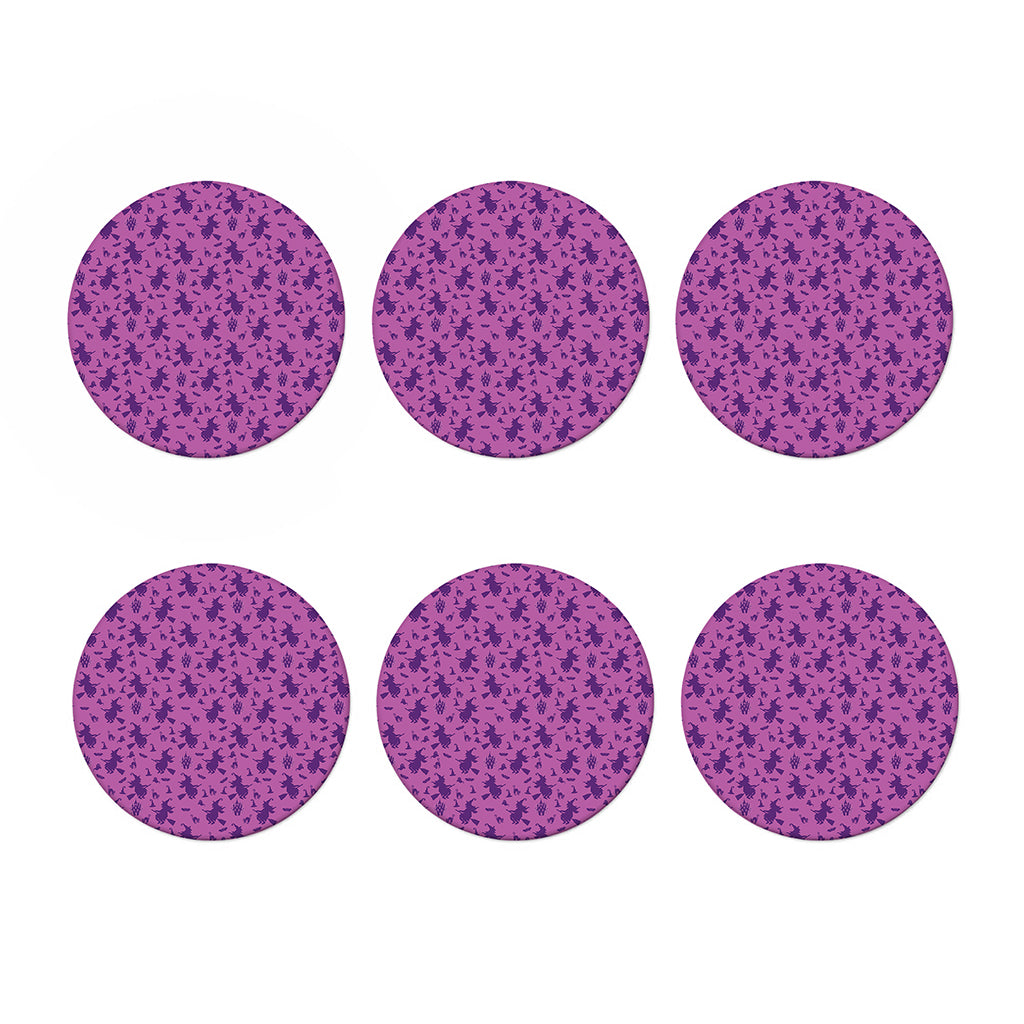 Purple Halloween Witch Pattern Print Coaster Set