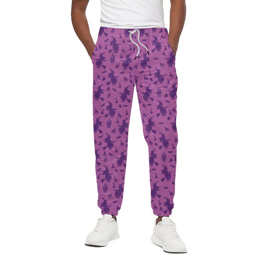 Purple Halloween Witch Pattern Print Cotton Pants