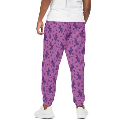 Purple Halloween Witch Pattern Print Cotton Pants