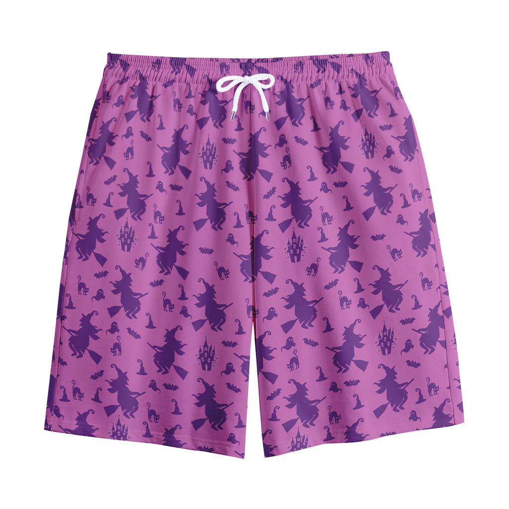 Purple Halloween Witch Pattern Print Cotton Shorts