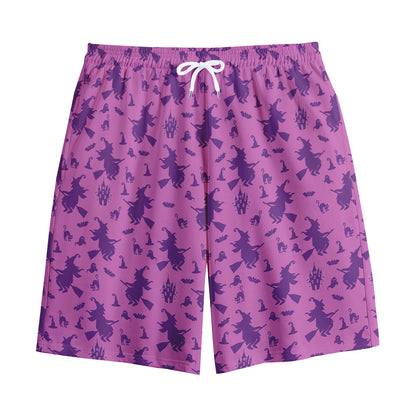 Purple Halloween Witch Pattern Print Cotton Shorts