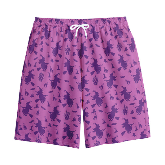 Purple Halloween Witch Pattern Print Cotton Shorts