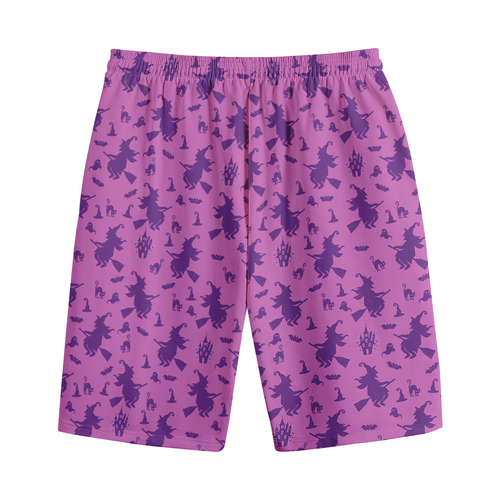 Purple Halloween Witch Pattern Print Cotton Shorts