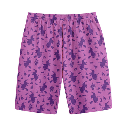 Purple Halloween Witch Pattern Print Cotton Shorts