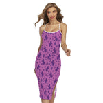 Purple Halloween Witch Pattern Print Cross Back Cami Dress