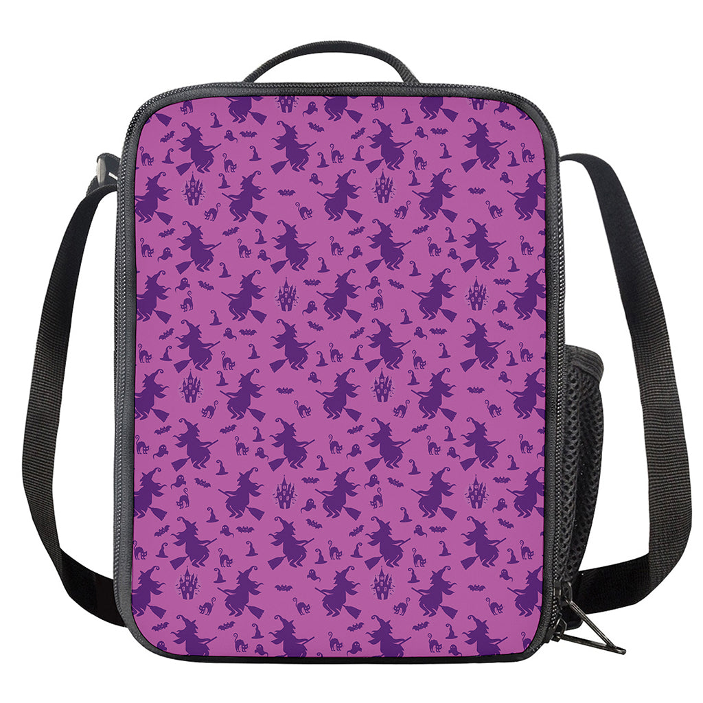 Purple Halloween Witch Pattern Print Crossbody Lunch Bag