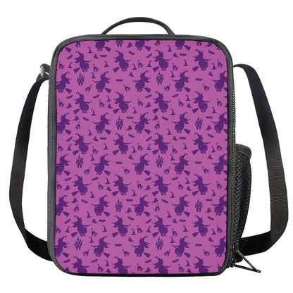 Purple Halloween Witch Pattern Print Crossbody Lunch Bag