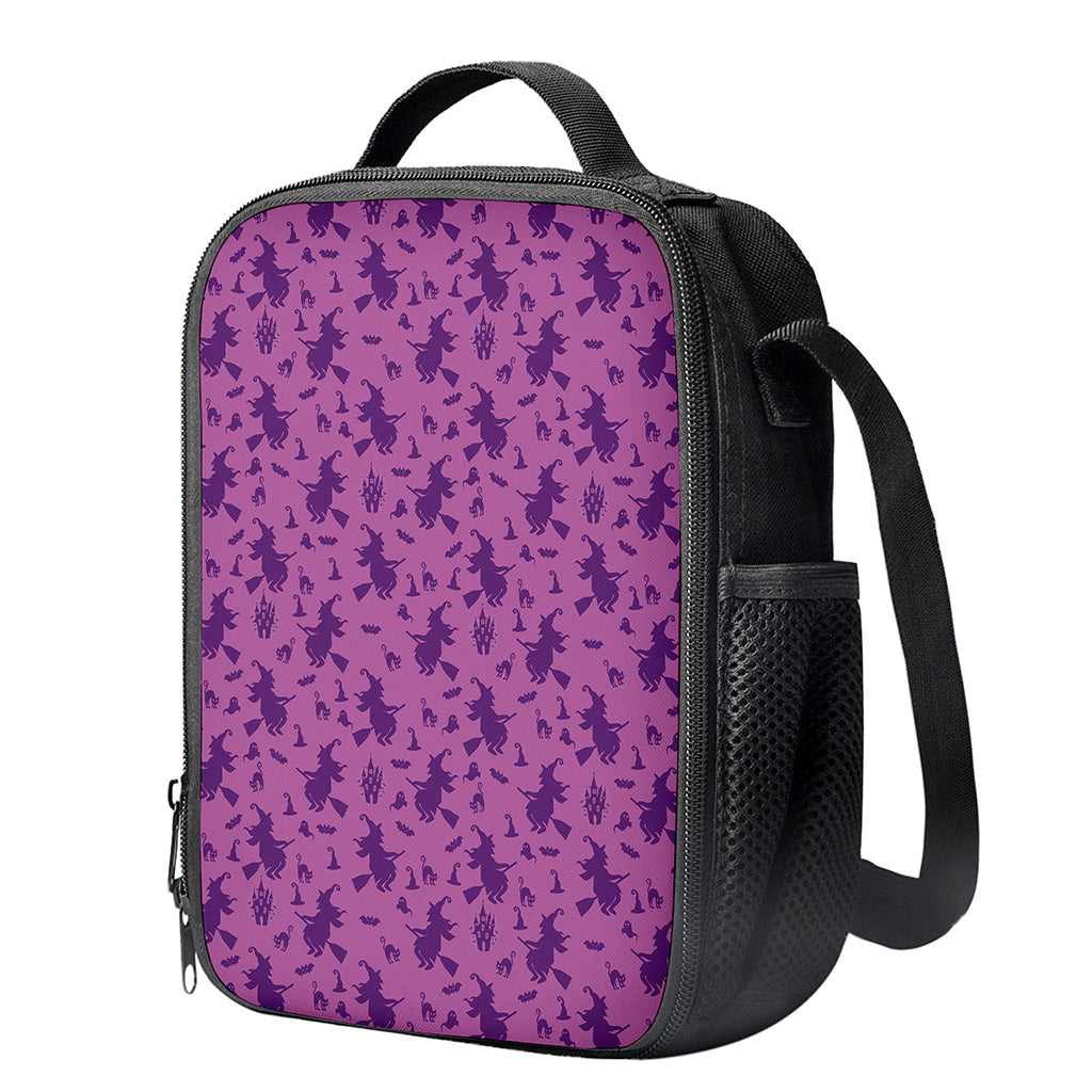 Purple Halloween Witch Pattern Print Crossbody Lunch Bag