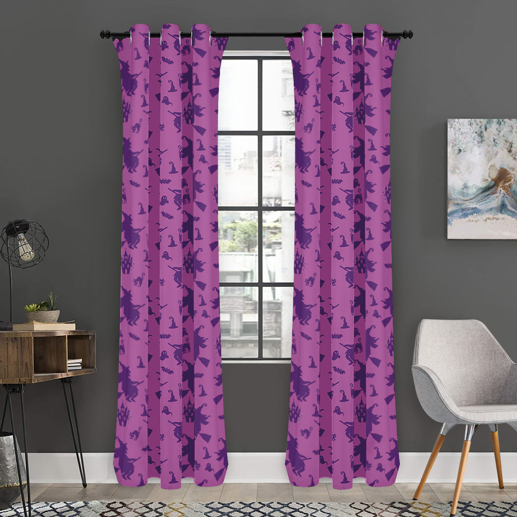 Purple Halloween Witch Pattern Print Curtain