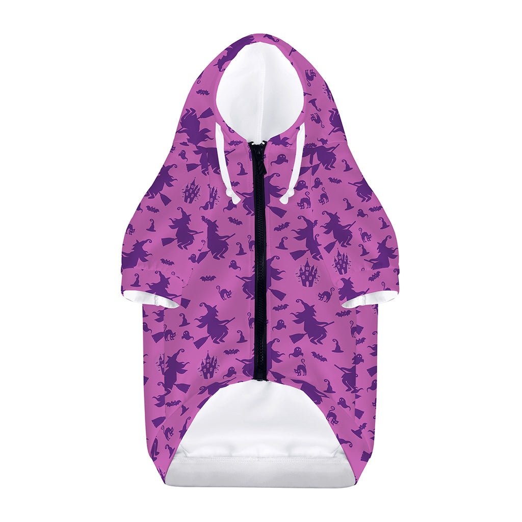 Purple Halloween Witch Pattern Print Dog Zip Up Hoodie