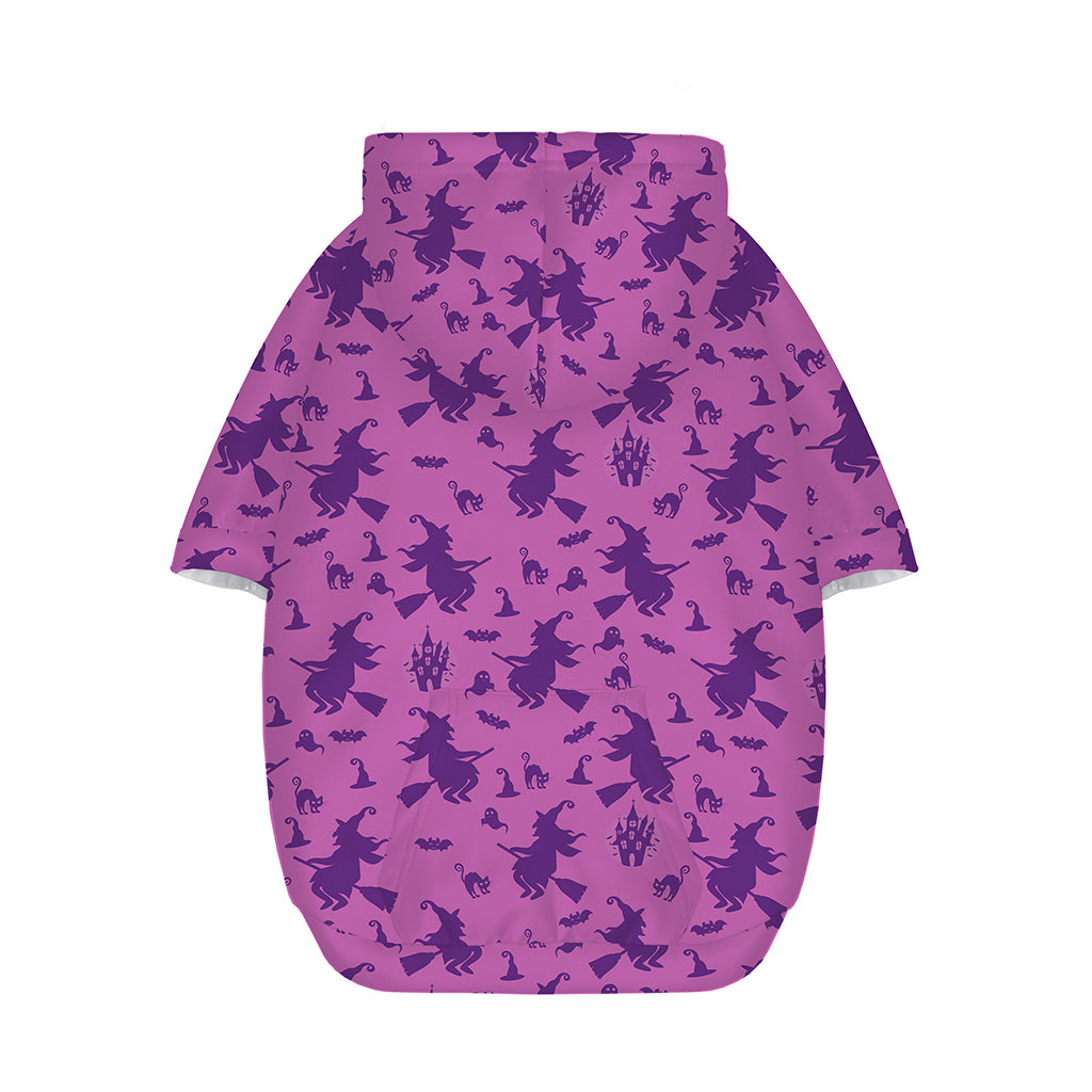 Purple Halloween Witch Pattern Print Dog Zip Up Hoodie