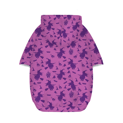Purple Halloween Witch Pattern Print Dog Zip Up Hoodie