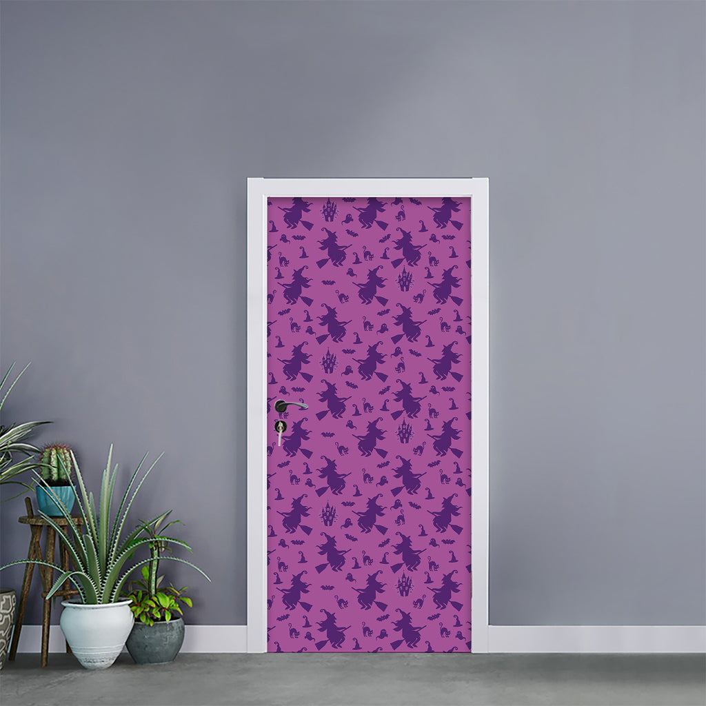 Purple Halloween Witch Pattern Print Door Sticker