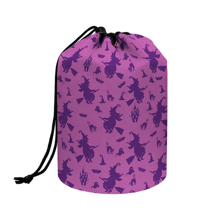 Purple Halloween Witch Pattern Print Drawstring Makeup Bag