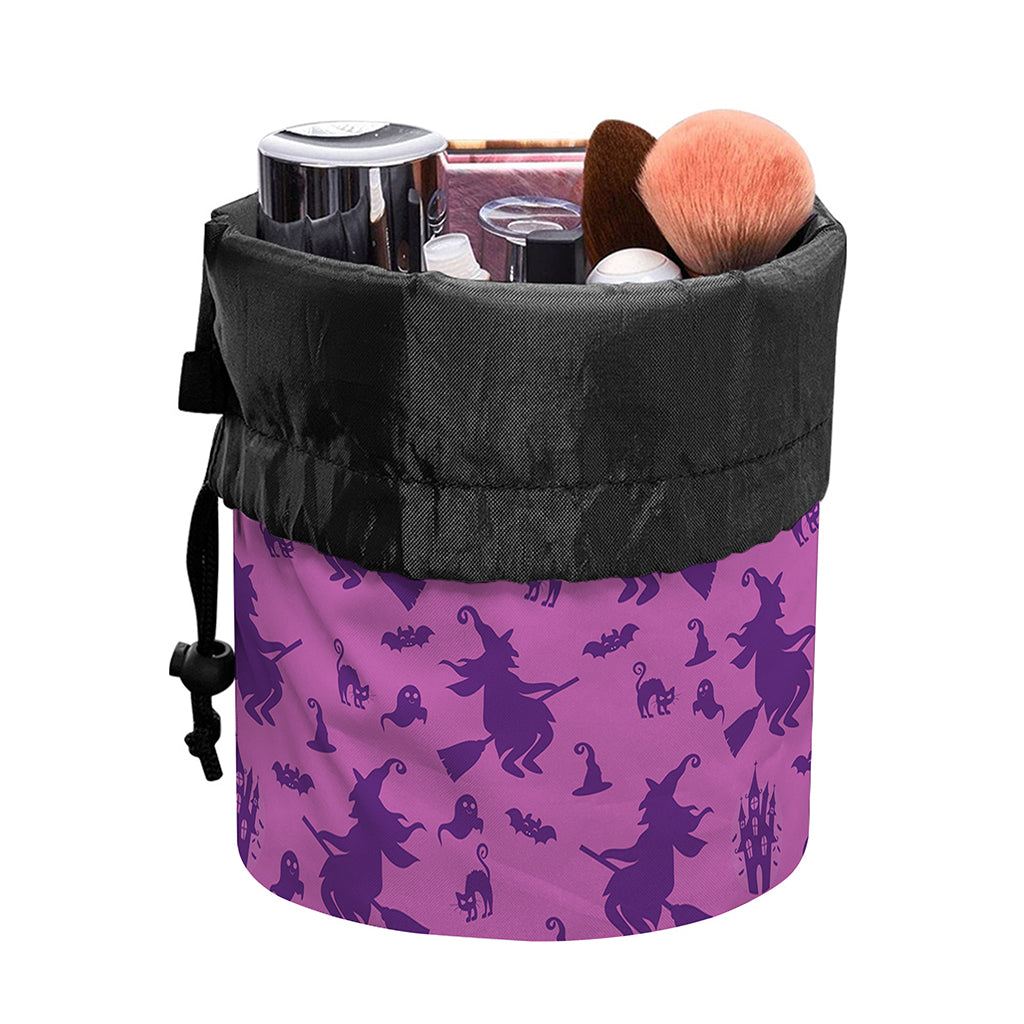 Purple Halloween Witch Pattern Print Drawstring Makeup Bag