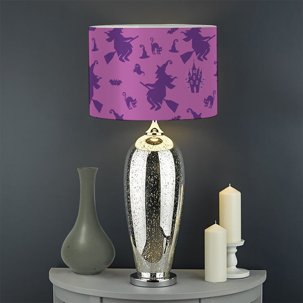 Purple Halloween Witch Pattern Print Drum Lamp Shade