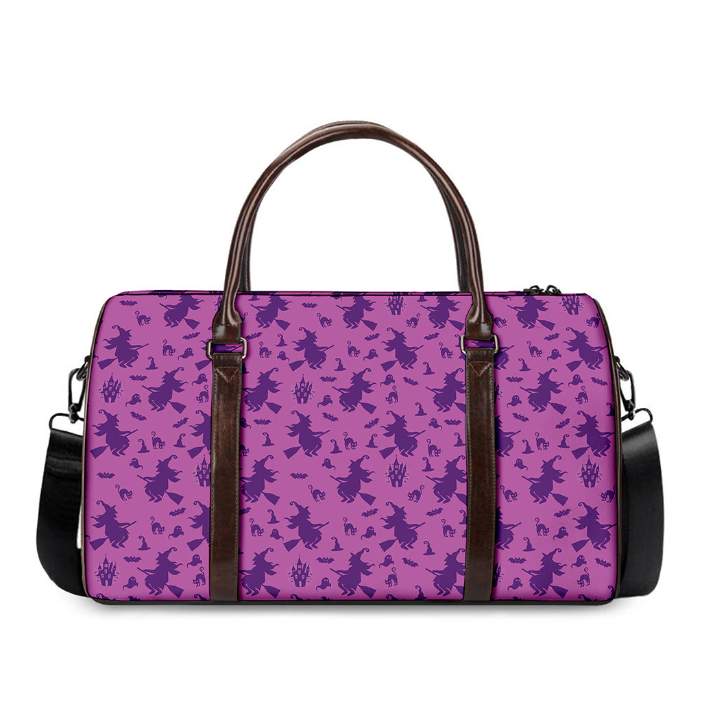 Purple Halloween Witch Pattern Print Duffle Bag