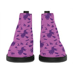 Purple Halloween Witch Pattern Print Flat Ankle Boots