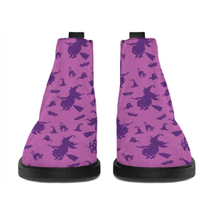 Purple Halloween Witch Pattern Print Flat Ankle Boots