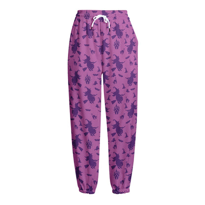 Purple Halloween Witch Pattern Print Fleece Lined Knit Pants