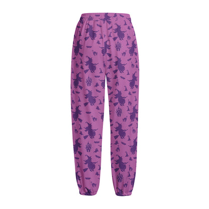 Purple Halloween Witch Pattern Print Fleece Lined Knit Pants