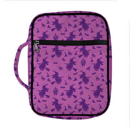 Purple Halloween Witch Pattern Print Front Pocket Bible Bag