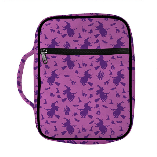 Purple Halloween Witch Pattern Print Front Pocket Bible Bag