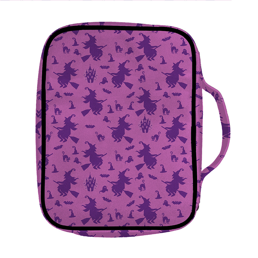 Purple Halloween Witch Pattern Print Front Pocket Bible Bag