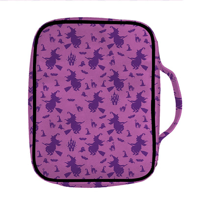 Purple Halloween Witch Pattern Print Front Pocket Bible Bag