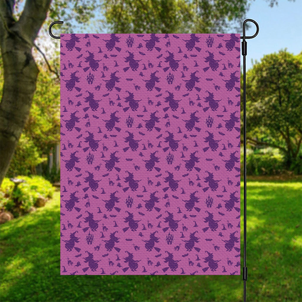 Purple Halloween Witch Pattern Print Garden Flag